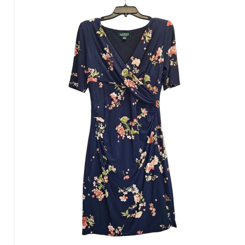 Lauren Ralph Lauren Navy Floral Wrap-Style Dress